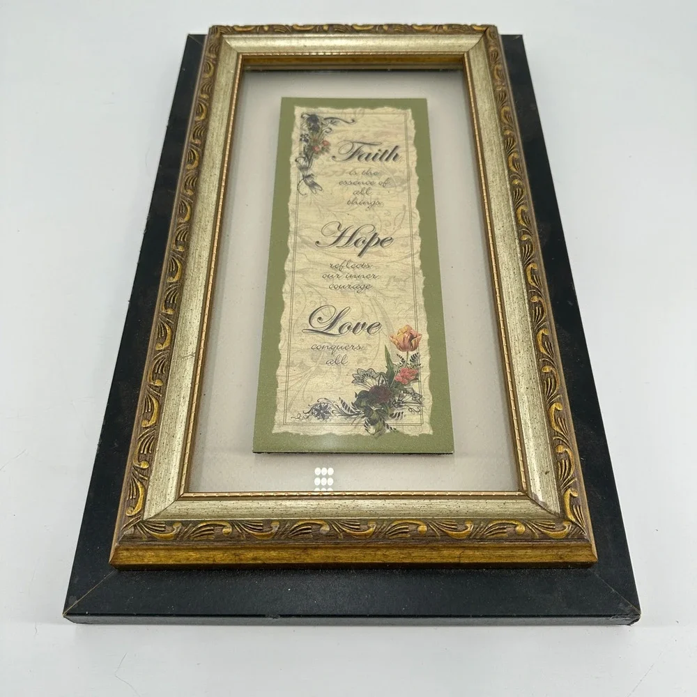 Faith Hope Love Framed Wall Art Gold and Black Ornate Tiered Frame Made in USA